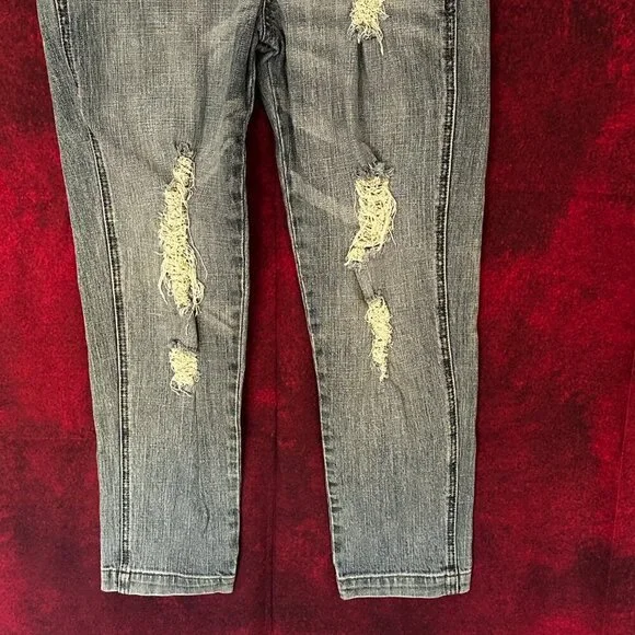 WOMENS LOVE CULTURE JEANS OVERALLS, LIGHT BLUE DENIM, DISTRESSED, MEDIUM SIZE - Picture 4 of 15